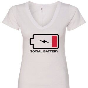 Social Battery Low V-Neck T-Shirt | Many Colors